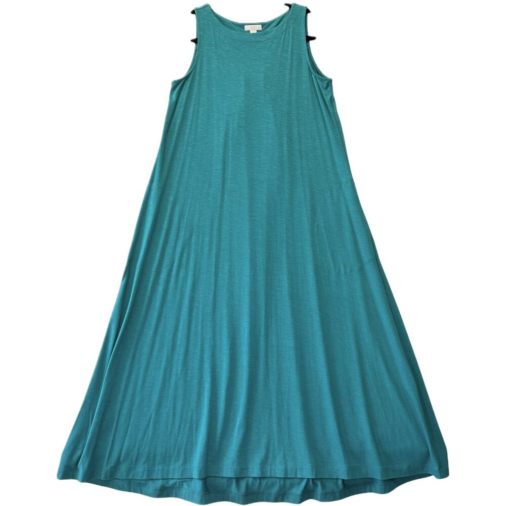 J.JILL Jersey Knit Sleeveless Midi Dress Women's Size XS Petite Teal Green Blue